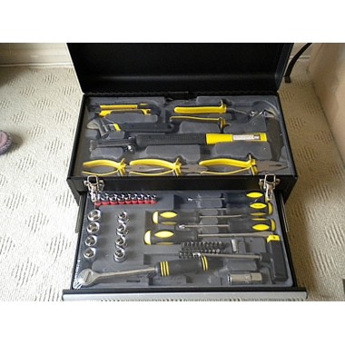 61 Piece Toolbox & Tool Kit with Sliding Drawer and drawer lock